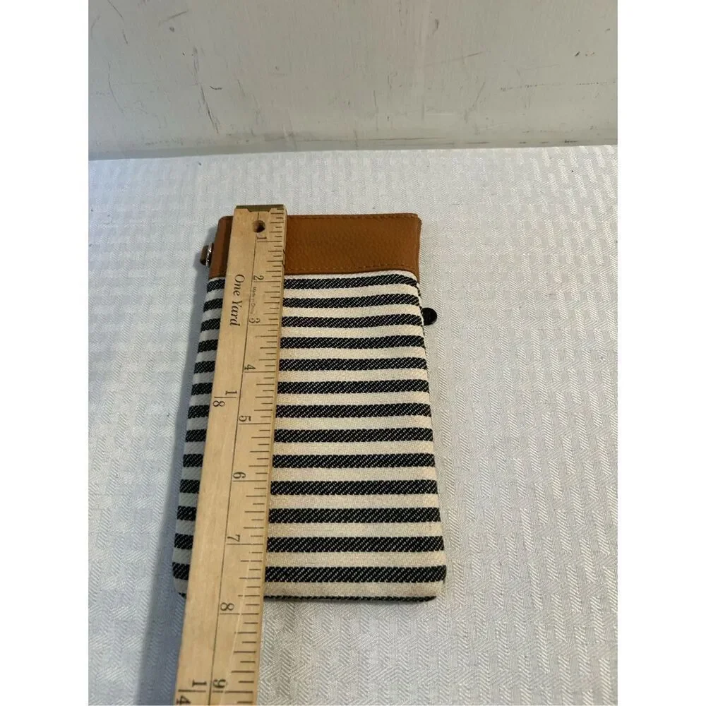 Baggallini Phone Pouch OS Black White Striped Canvas Tan Trim Women